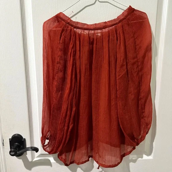 Anthropologie Kimchi Blue Red Rust Semisheer Gauze Top - Picture 9 of 9